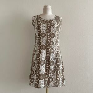 vintage beige tan retro floral sleeveless mini dress